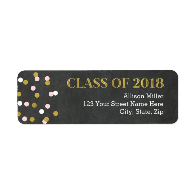 Class of 2018 Chalkboard Gold Pink Address Labels (Front)