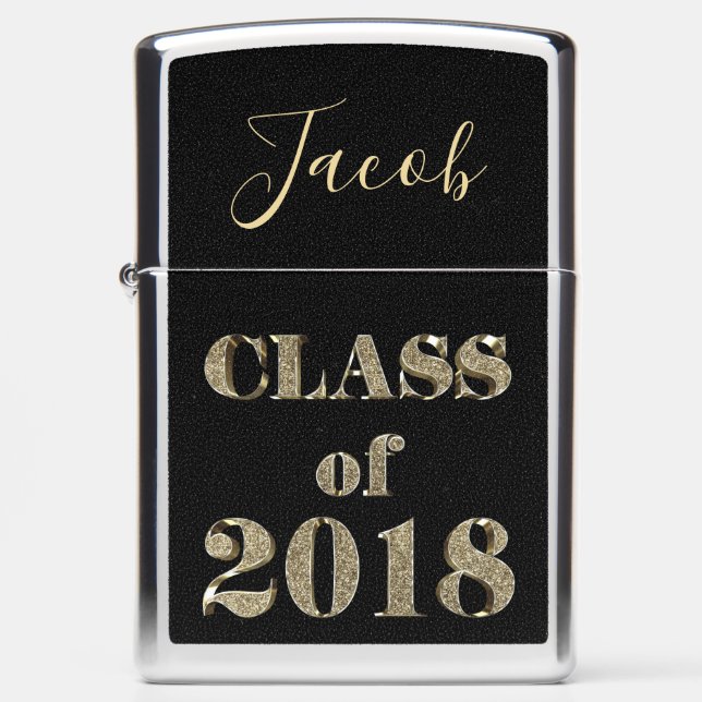 Class of 2018 Elegant Black and Gold Typography Zippo Lighter (Front)