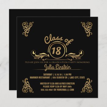 Class Of 2018 Elegant Black Gold Graduation Party Invitation by angela65 at Zazzle