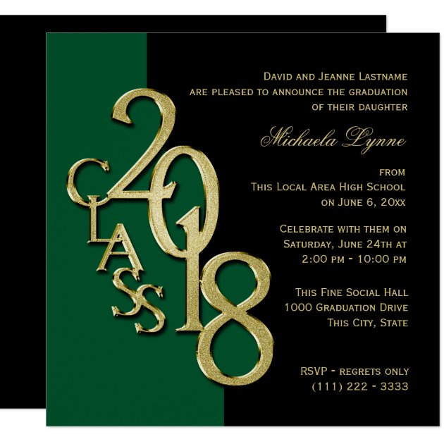 Class Of 2018 Elegant Gold And Green Invitation