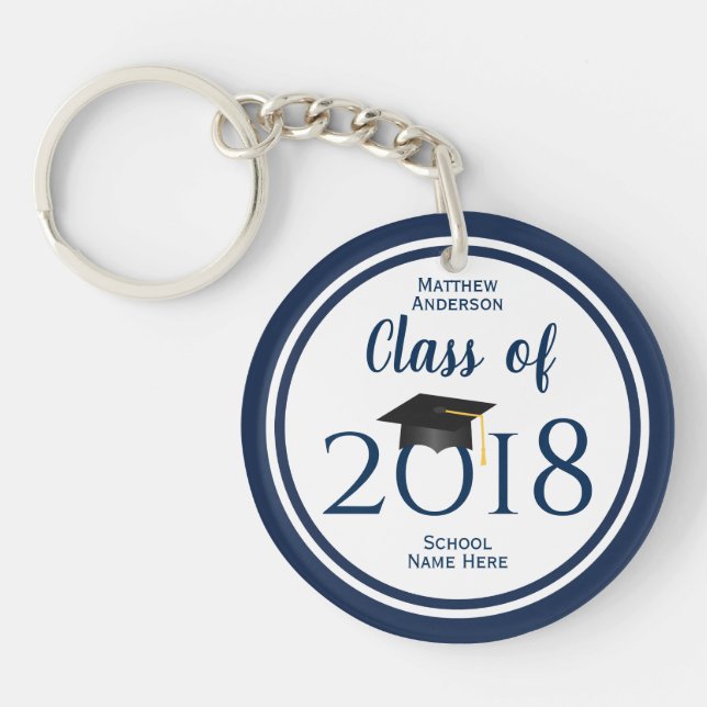 Class of 2018 Elegant Graduation Cap Graduate Keychain (Front)