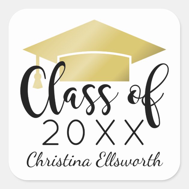 Class Of 2018 | Gold Cap Graduation Square Sticker