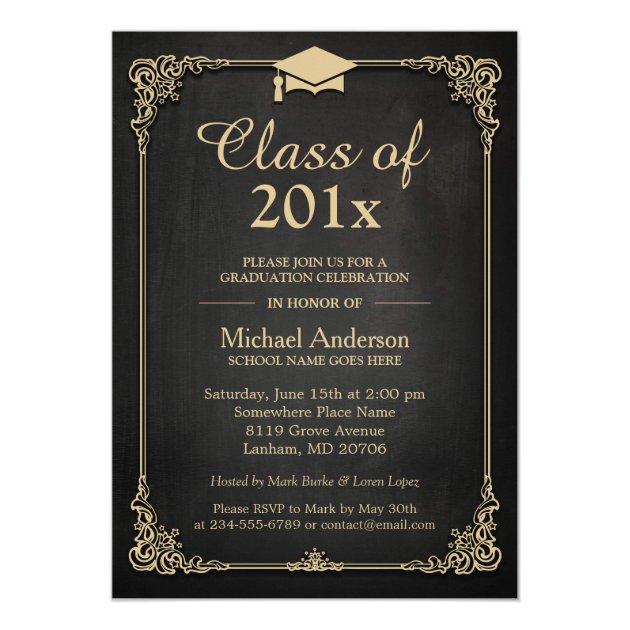 Class Of 2018 Grad Cap Elegant Classy Graduation Invitation