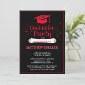Class of 2018 Grad Cap Red Black Graduation Party Invitation (Standing Front)