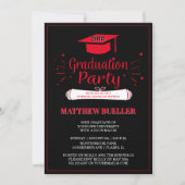 Class of 2018 Grad Cap Red Black Graduation Party Invitation (Front)