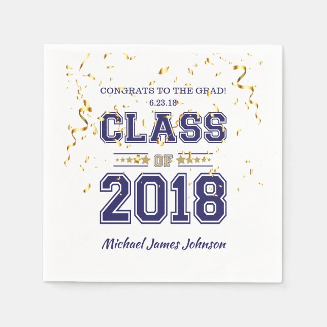 Class of 2018 Grad Party  Blue and Gold Paper Napkins (Front)