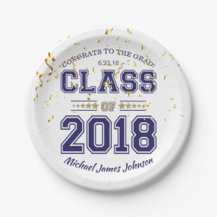 Class of 2018 Grad Party Blue and Gold Paper Plates