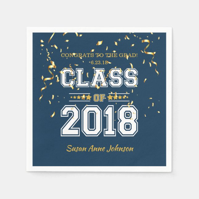 Class of 2018 Grad Party  Blue and Yellow Paper Napkins (Front)