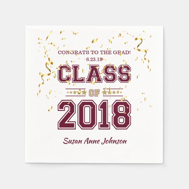 Class of 2018 Grad Party  Burgundy and Gold Paper Napkins (Front)