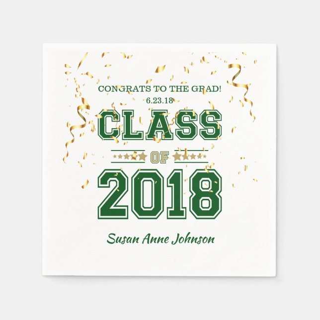 Class of 2018 Grad Party  Green and Gold Paper Napkins (Front)