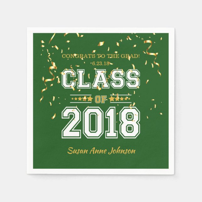 Class of 2018 Grad Party Green and Yellow Napkins (Front)