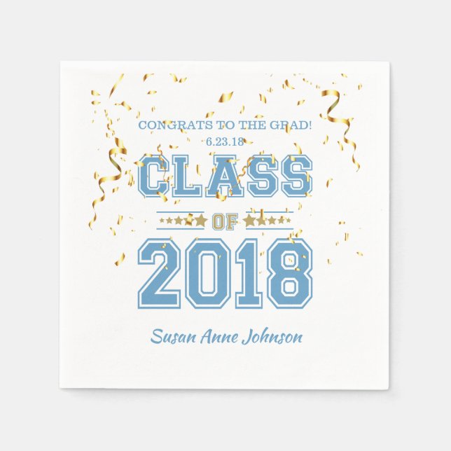 Class of 2018 Grad Party  Light Blue & Gold Napkins (Front)