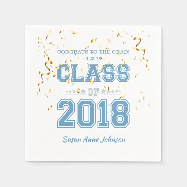 Class of 2018 Grad Party  Light Blue & Silver Napkins (Front)