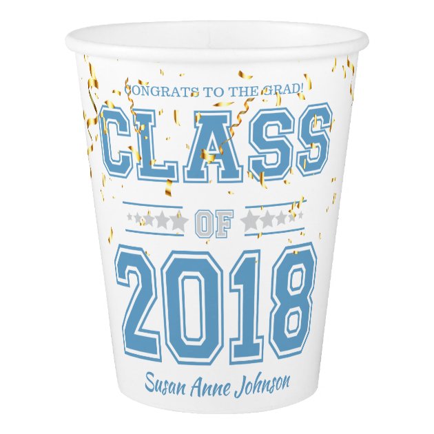 Class Of 2018 Grad Party Light Blue & Silver Paper Cup