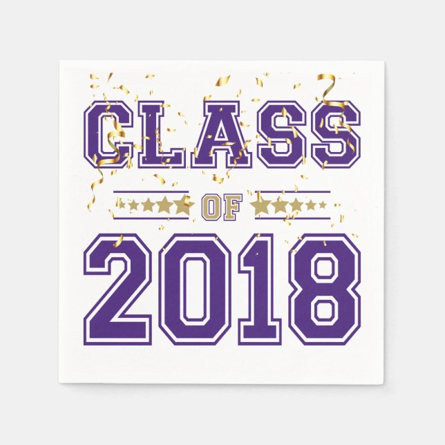 Class of 2018 Grad Party  Purple and Gold Paper Napkins (Front)