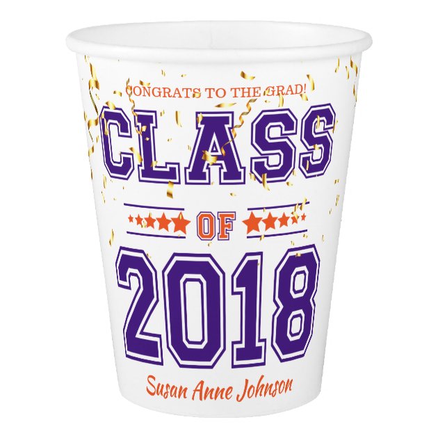 Class Of 2018 Grad Party Purple And Orange Paper Cup