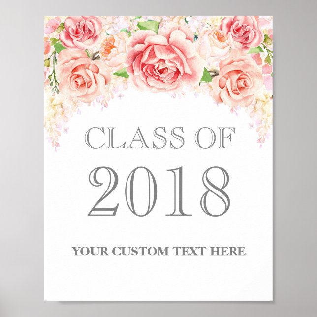 Class of 2018 Grad Sign Pink Watercolor Floral (Front)