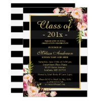 Class of 2018 Graduation Classy Floral Stripes Invitation