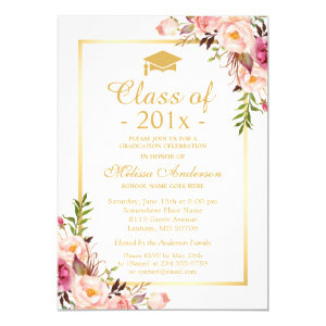Class of 2018 Graduation Elegant Chic Floral Gold Card