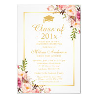 Class of 2018 Graduation Elegant Chic Floral Gold Invitation