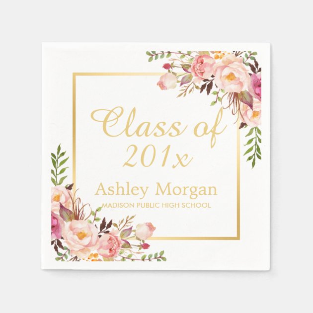 Class Of 2018 Graduation Elegant Gold Chic Floral Napkin