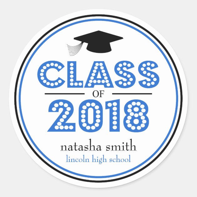 Class Of 2018 Graduation Favor (Blue / Black) Classic Round Sticker