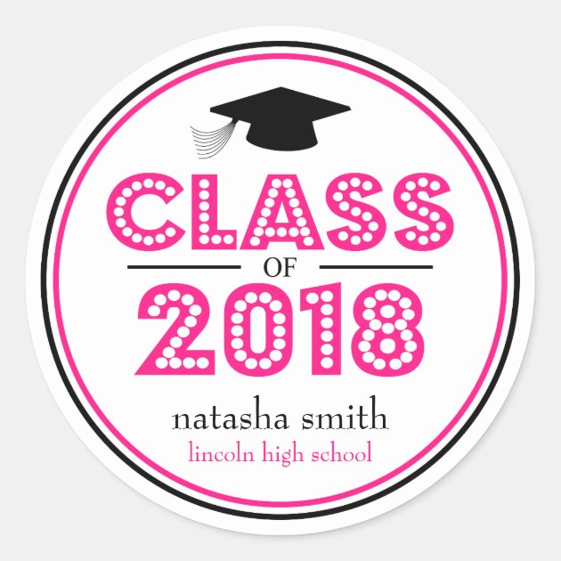 Class Of 2018 Graduation Favor (Hot Pink / Black) Classic Round Sticker