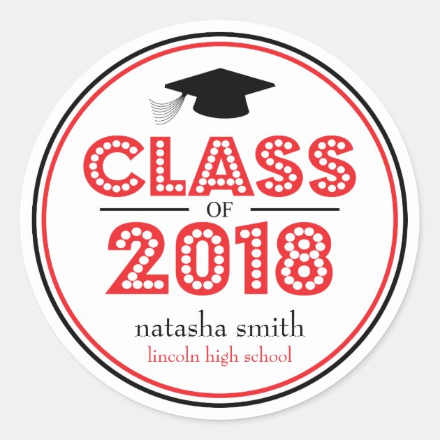 Class Of 2018 Graduation Favor (Red / Black) Classic Round Sticker