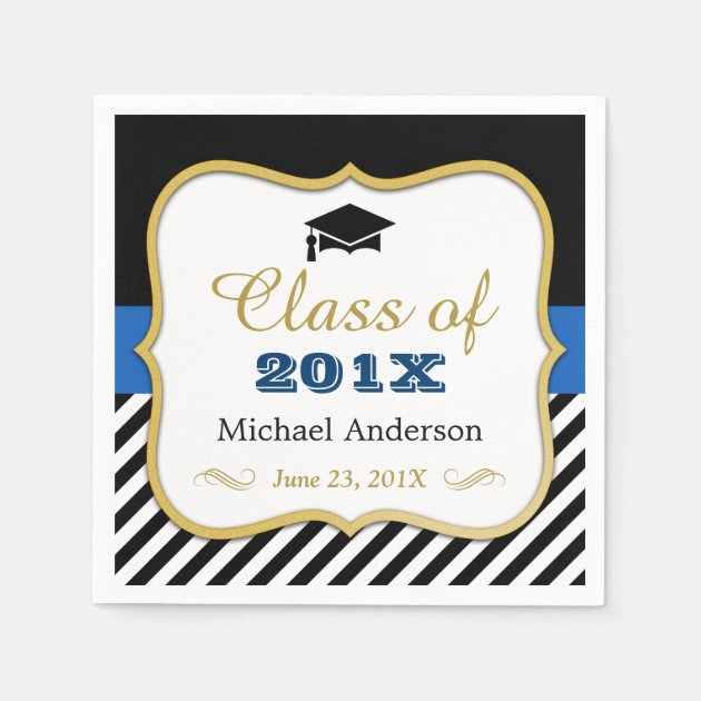 Class Of 2018 Graduation Gold Black White Stripes Paper Napkin