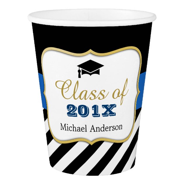 Class Of 2018 Graduation Party | Gold Navy Stripes Paper Cup