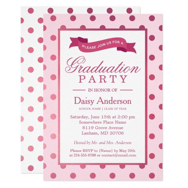 Class Of 2018 Graduation Party Pink Polka Dots Invitation