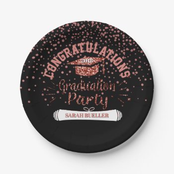 Class Of 2018 Graduation Party Rose Gold Confetti Paper Plates by angela65 at Zazzle