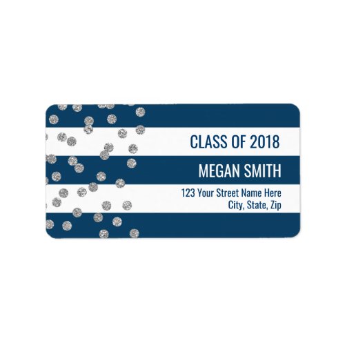Class of 2018 Graduation Silver Blue Address Label