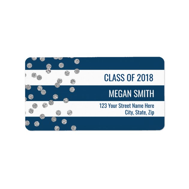 Class Of 2018 Graduation Silver Blue Address Label