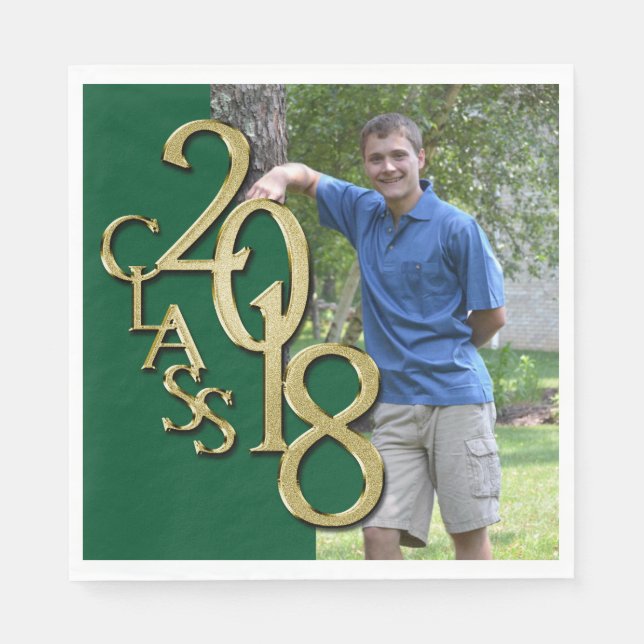 Class of 2018 Green and Gold Grad Photo Paper Napkins (Front)
