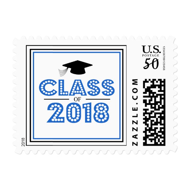 Class Of 2018 In Lights (Blue / Black) Postage
