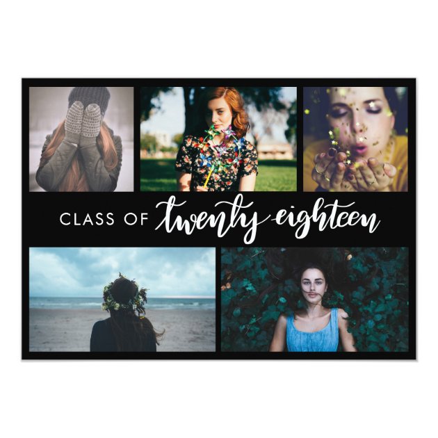 Class Of 2018 | Modern Black Graduate Five Photo Card