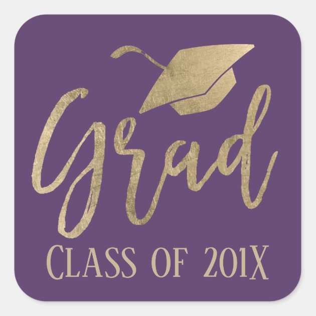 Class Of 2018 Modern Purple & Gold Graduation Square Sticker