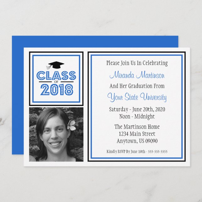 Class Of 2018 Photo Graduation Invitation (Blue) (Front/Back)