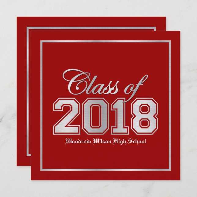 Class of 2018 Premium Red / Silver Graduation Invitation (Front/Back)