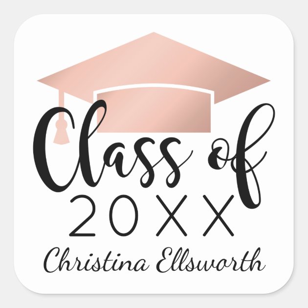 Class Of 2018 | Rose Gold Cap Graduation Square Sticker