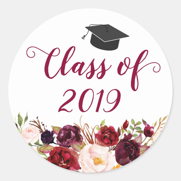 Class Of 2018 Rustic Burgundy Floral Graduation Classic Round Sticker