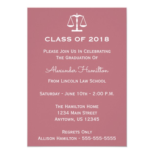 Class Of 2018 Scales Graduation Invite (Rose Gold)