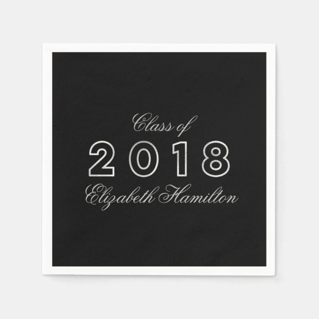 Class of 2018 Silver & Black Elegant Graduation Paper Napkins (Front)