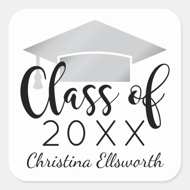 Class Of 2018 | Silver Cap Graduation Square Sticker