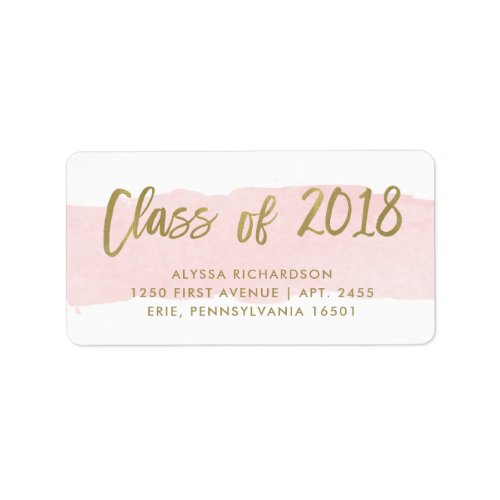 Class of 2018  Trendy Blush Watercolor and Gold Label