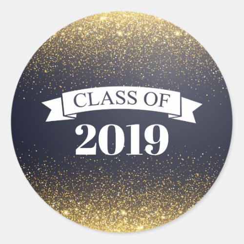 Class of 2019 Black Gold Glitter Seal Sticker