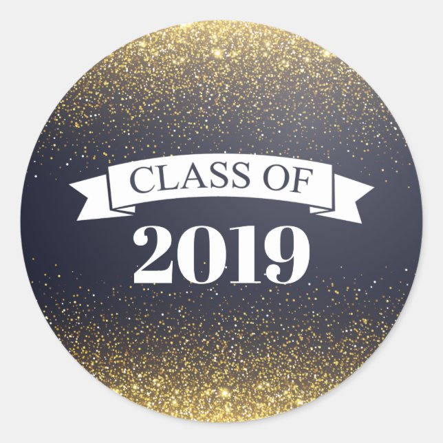 Class of 2019 Black Gold Glitter Seal Sticker (Front)