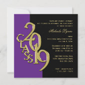 Class of 2019 Elegant Gold and Purple Invitation (Front)