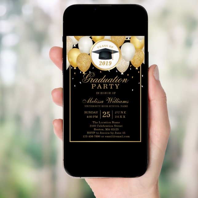 Class of 2019 Elegant Modern Black Gold Graduation Invitation (Front Digital)
